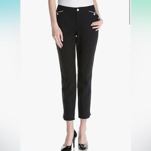 Ivanka Trump Black Tulip Hem White Piping Compression Ankle Slim Pant, size 8